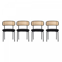  Chaises de salle a manger Mason en rotin avec pieds en metal et coussins en velours, lot de 4, noir