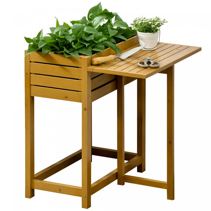Outsunny Jardiniere en bois, lit de jardin sureleve avec table pliante