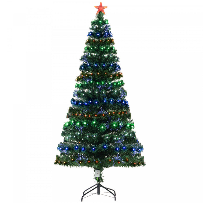 Homcom Arbre De Noel Artificiel En Fibre Optique Pre-illumine De 6 Pieds Avec 230 Lumieres Led Et Branches