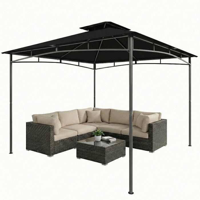 Outsunny Tonnelle 3 x 3 m, Tonnelle de Jardin a Toit Souple avec Double Toit, Noir