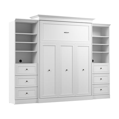 Bestar Versatile Queen Murphy Bed and Two Closet Organizers with Drawers (115 W) - White|Grand lit escamotable Versatile de Bestar de 115 po (L) avec 2 organisateurs de garde-robe et tiroirs - blanc