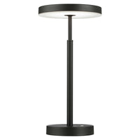 Lampe de table Francine de Dainolite en acrylique blanc qui diffuse la lumière, avec fini noir sablé et ampoule de 10 W
