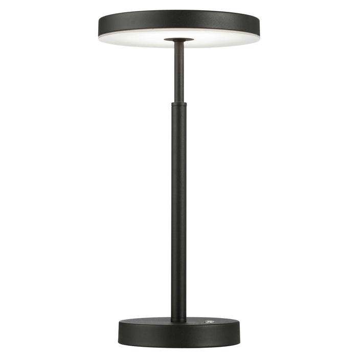Lampe de table Francine de Dainolite en acrylique blanc qui diffuse la lumière, avec fini noir sablé et ampoule de 10 W