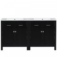  Meuble de salle de bain double moderne Felix 60 pouces avec lavabo ceramique et rangement, noir