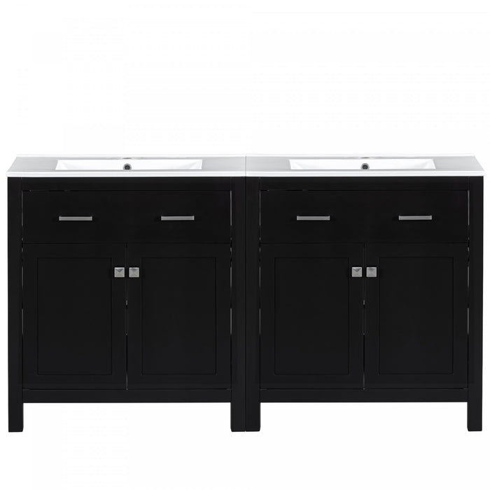 Meuble de salle de bain double moderne Felix 60 pouces avec lavabo ceramique et rangement, noir
