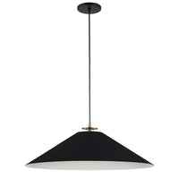 Luminaire suspendu Prudence de Dainolite avec abat-jour noir mat, fini laiton vieilli et 1 ampoule