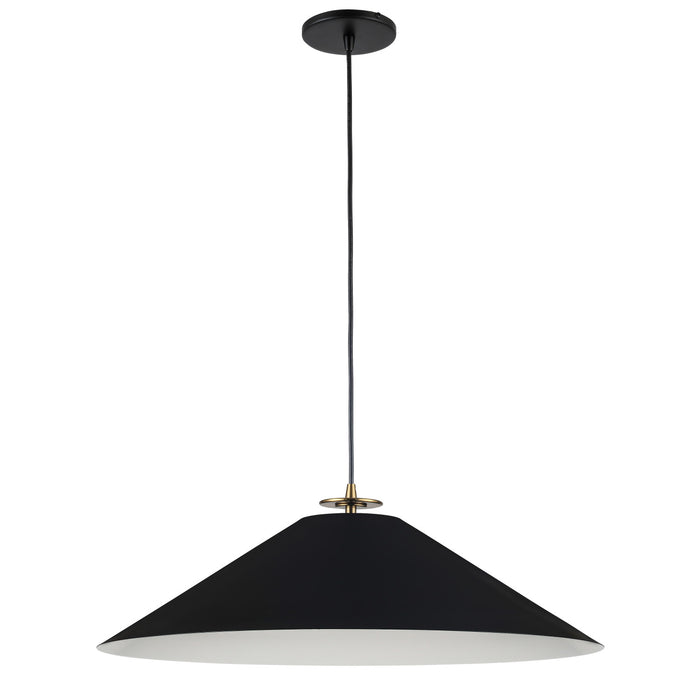 Luminaire suspendu Prudence de Dainolite avec abat-jour noir mat, fini laiton vieilli et 1 ampoule