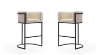 Tabouret de bar rembourre en metal style cosmopolite mi-siecle moderne, creme - Lot de 2
