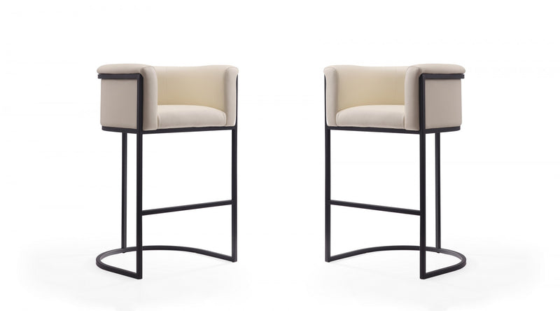 Tabouret de bar rembourre en metal style cosmopolite mi-siecle moderne, creme - Lot de 2