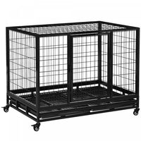 Pawhut Cage Pour Chiens De Taille Moyenne Avec Deux Portes, Plateau A Roulettes Verrouillable, 42.9