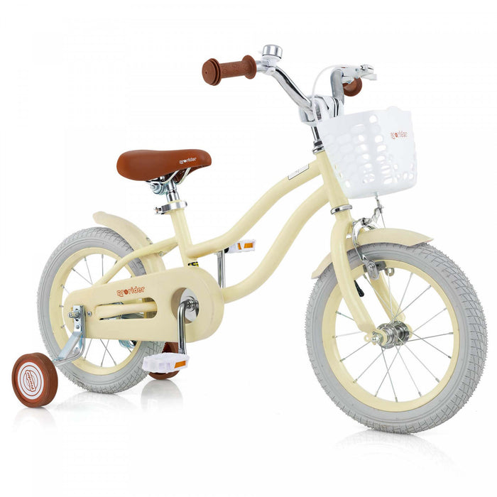 Prorider 14\" Velo Pour Enfants Avec Roues D'entrainement Amovibles Et Panier Pour 3-5 Ans Beige