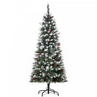 Homcom Sapin De Noel Floque Avec Baies Rouges, Pommes De Pin, Vert