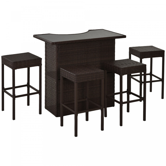 Ensemble De Bar De Patio De 5 Pieces Outsunny, Table Et Chaises En Rotin Pe, Brun Fonce