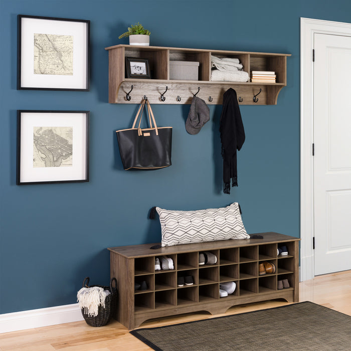 Banc à compartiment de rangement pour 24 paires de chaussures - gris délavé