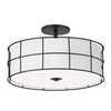 Plafonnier semi-affleuré Alcala de Dainolite avec abat-jour blanc, fini noir mat et 3 ampoules