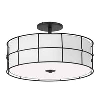 Plafonnier semi-affleuré Alcala de Dainolite avec abat-jour blanc, fini noir mat et 3 ampoules