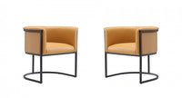  Chaise de salle a manger moderne mi-siecle cosmopolite en cuir vegetalien et metal couleur camel - Lot de 2