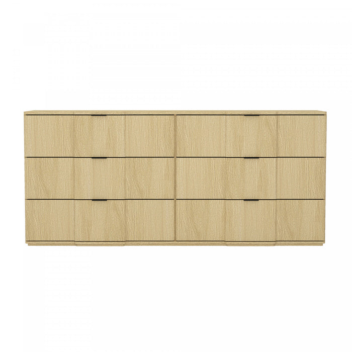 Commode Clive style milieu du siecle 72\" en chene naturel (6 tiroirs)