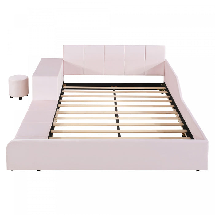 Lit Lily en velours rembourre avec bureau et tabouret, taille Full, rose