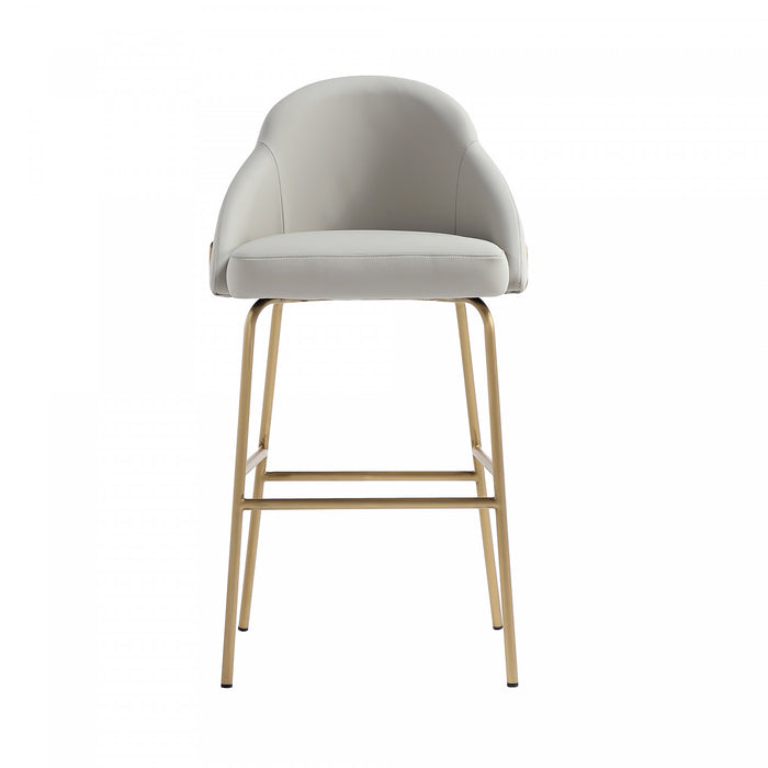 Tabouret de bar moderne en metal Gracie, rembourre, gris pierre et or