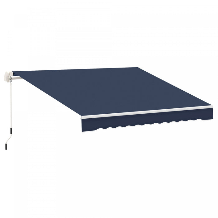 Outsunny 10x8ft Manuel Retractable Patio Sensibilisation Resistant A L'eau Pare-soleil Exterieur Pont Fenetre Porte Auvent Abri Cadre En Aluminium Bleu