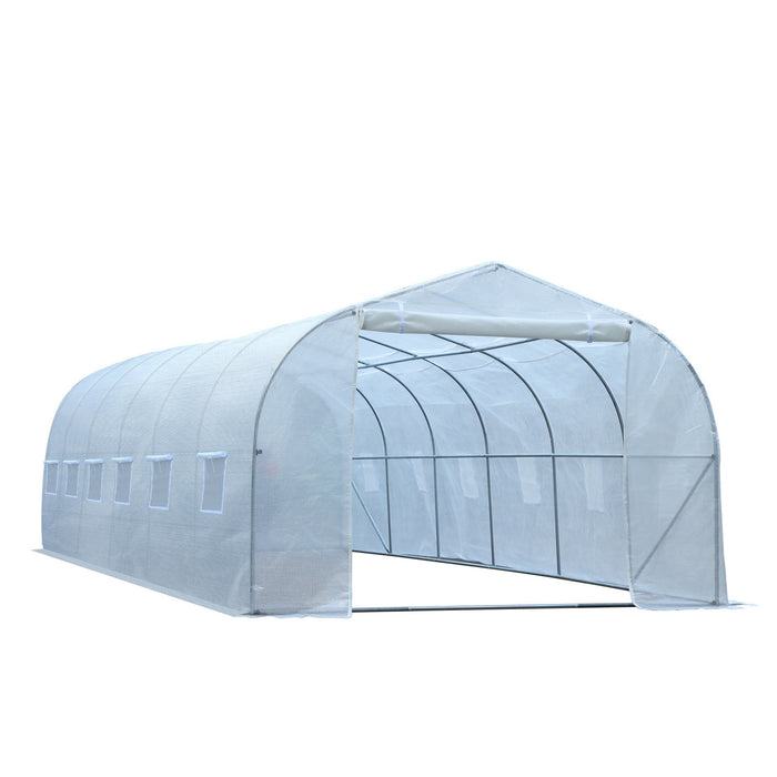 Outsunny 26'l X 10'l X 6,8' H Grand Clocher Walk-in Serre De Jardin Exterieur Tunnel De Graines De Plantes Tente De Culture Cadre En Acier De Qualite Superieure Blanc