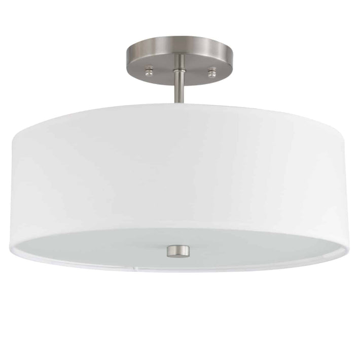Plafonnier semi-affleuré Everly de Dainolite avec abat-jour blanc, fini chromé satiné et 3 ampoules