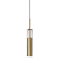 Luminaire suspendu Luna de Dainolite en verre transparent, avec fini laiton vieilli et ampoule à DEL de 6 W