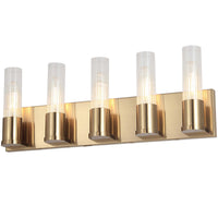 Lumière de coiffeuse Tube de Dainolite en verre cannelé transparent, avec fini laiton vieilli et 5 ampoules