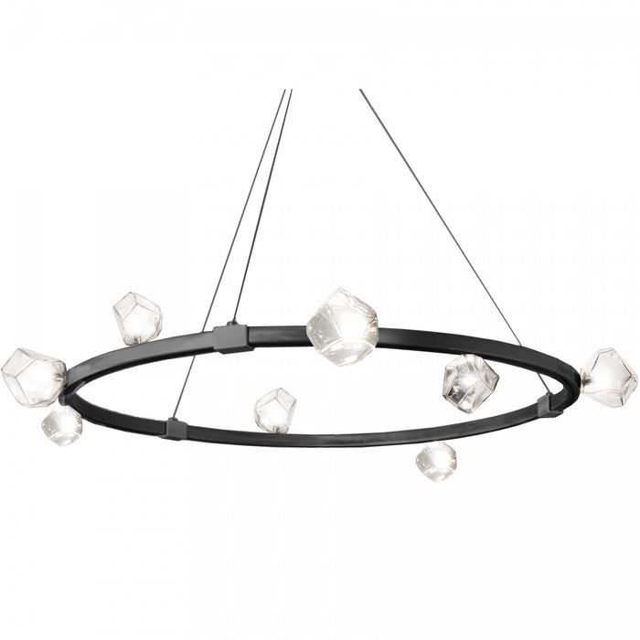 Lustre Pearlene de Dainolite en verre transparent, avec fini noir mat et 12 ampoules