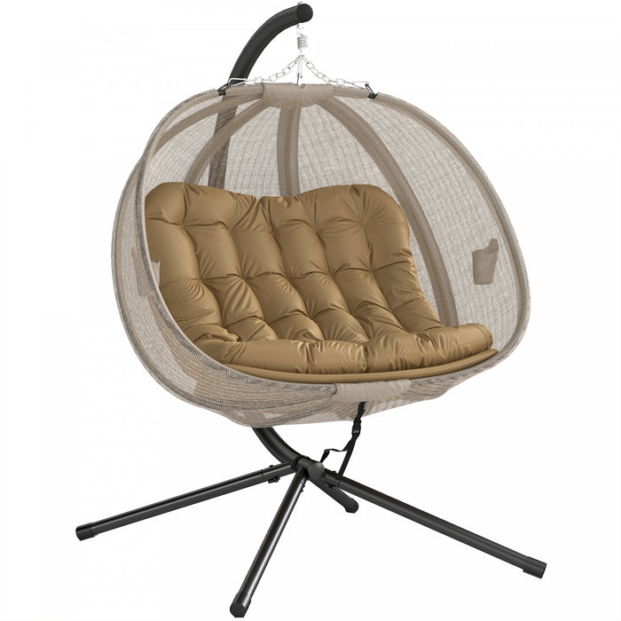 Outsunny Fauteuil Œuf Suspendu Double avec Support, Chaise Suspendue, Kaki