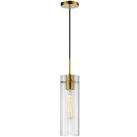 Luminaire suspendu Patia de Dainolite en verre cannelé transparent, avec fini laiton vieilli et 1 ampoule