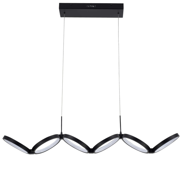 Luminaire suspendu horizontal Philo de Dainolite en silicone blanc qui diffuse la lumière, avec fini noir mat et ampoule à DEL de 50 W