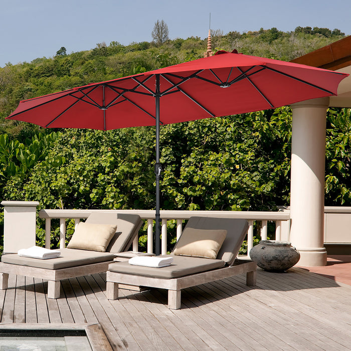 Costway Parasol double face jumeau 15FT pour terrasse avec manivelle et base de marche vin