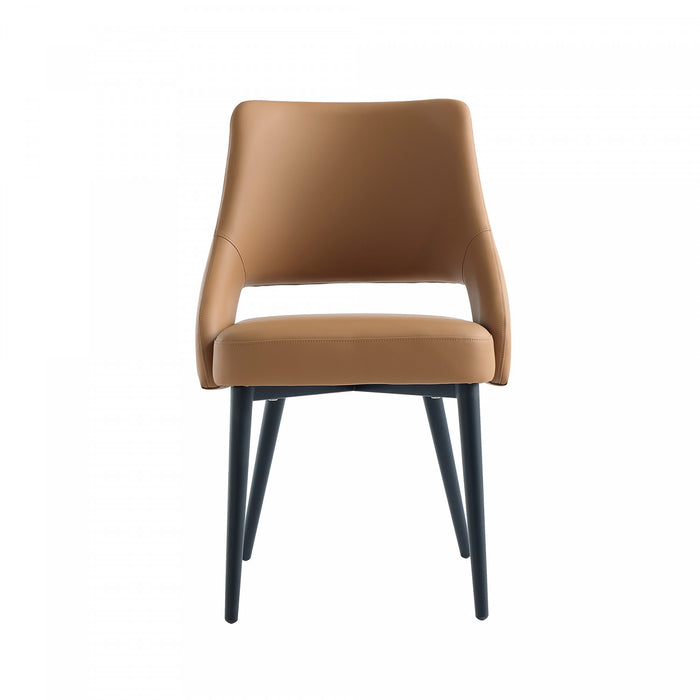 Chaise de salle a manger moderne Tremont en metal et cuir vegetalien, coloris Saddle