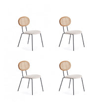 Chaise de salle a manger Jardin Industry Chic avec dossier en cannage et assise rembourree, coloris flocon d’avoine et naturel – Lot de 4
