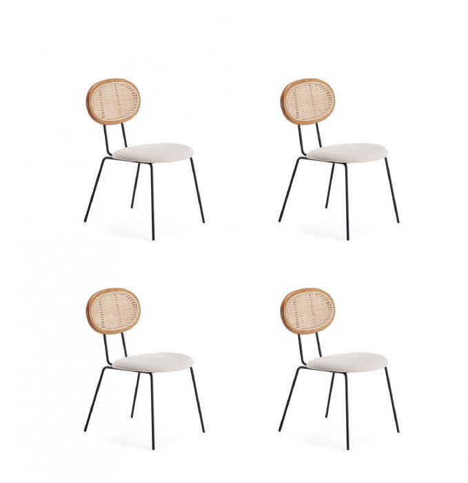 Chaise de salle a manger Jardin Industry Chic avec dossier en cannage et assise rembourree, coloris flocon d’avoine et naturel – Lot de 4