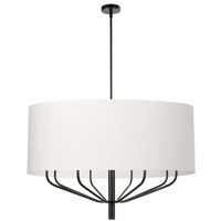 Lustre Eleanor de Dainolite avec abat-jour blanc, fini noir mat et 8 ampoules