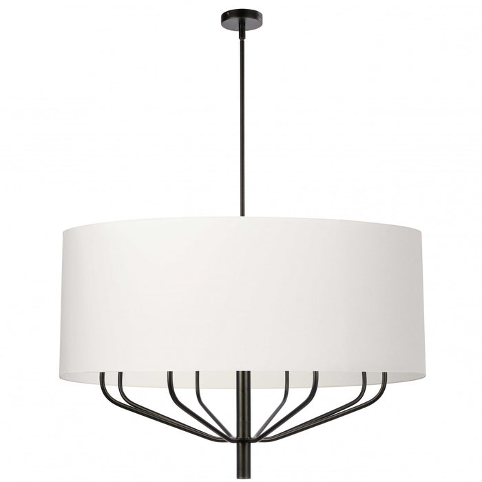 Lustre Eleanor de Dainolite avec abat-jour blanc, fini noir mat et 8 ampoules