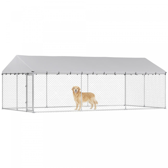 PawHut Chenil pour Grand Chien avec Toit et Verrous Securises, Structure Robuste en Acier Galvanise avec Couverture Impermeable et Resistante aux UV, 6 m x 3 m x 2,15 m