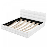  Lit plateforme moderne Emma rembourre avec structure en bois massif confortable, taille king, blanc