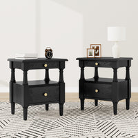 Aspen Lot de 2 Tables de Nuit avec Tiroirs et Etageres Ouvertes, Noir