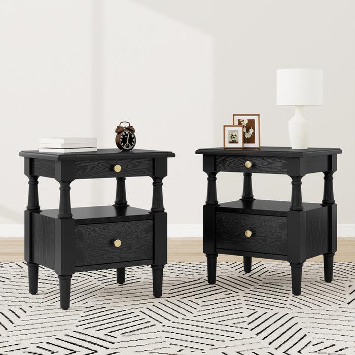 Aspen Lot de 2 Tables de Nuit avec Tiroirs et Etageres Ouvertes, Noir