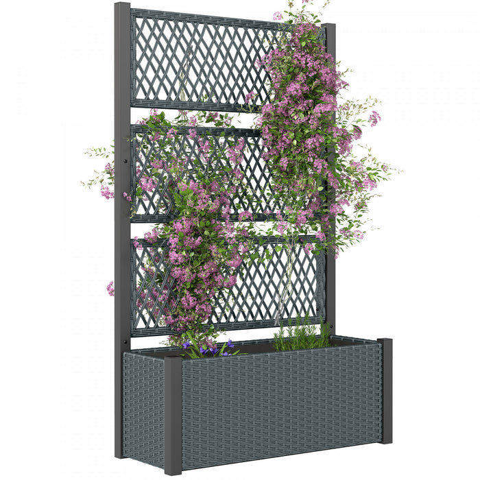 Outsunny Jardiniere avec treillis, jardiniere en osier, Gris Fonce