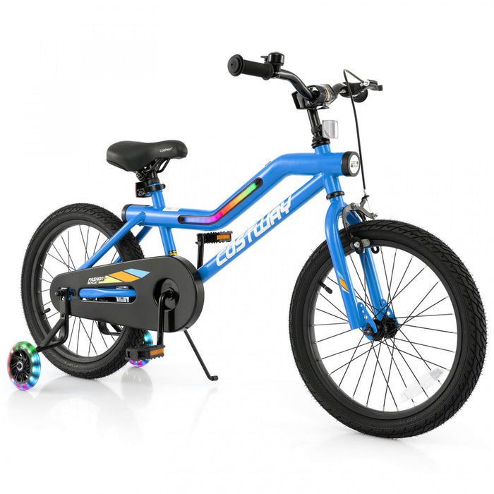 Costway 18\" Led Eclaire Velo Pour Enfants Avec Siege Reglable Coaster Frein Roues D'entrainement Bleu