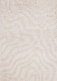 Carpette moderne, luxueuse et moelleuse Lincoln blanche à motif de courbes - 6 pi 7 po x 9 pi 6 po