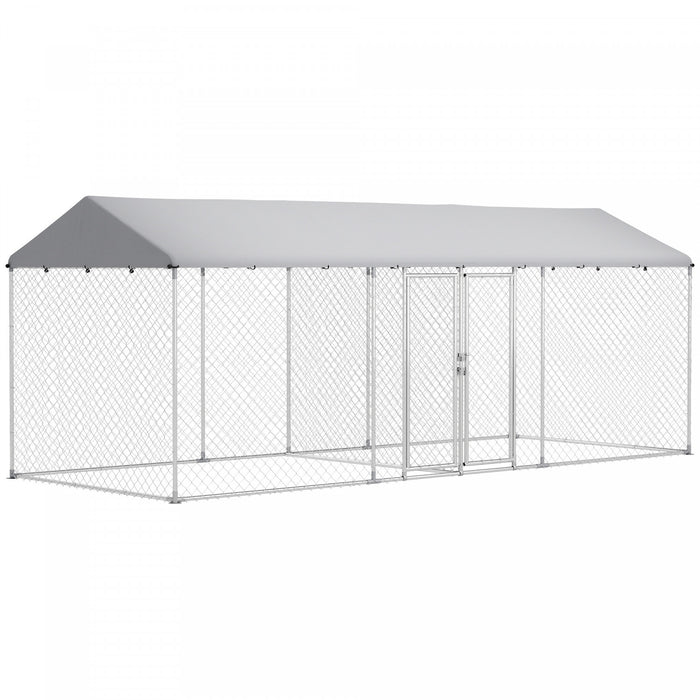 Outdoor Dog Kennel With Two Rooms, 19.7' X 7.5' X 7.5'
