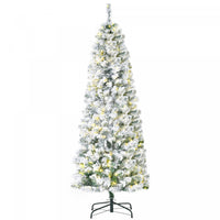 Homcom Arbre De Noel En Forme De Crayon Floque De Neige Artificielle Pre-eclaire De 6 Pieds Avec 250 Lumieres Led Blanc Chaud Et 462 Pointes De Branche