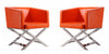 Fauteuil d’appoint contemporain en cuir vegetalien Hollywood orange – Lot de 2