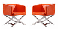  Fauteuil d’appoint contemporain en cuir vegetalien Hollywood orange – Lot de 2